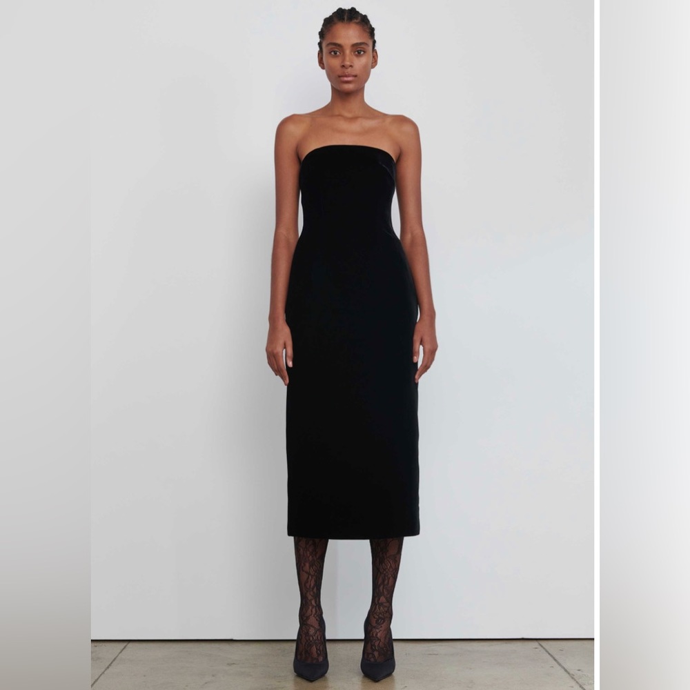 WARDROBE.NYC Strapless Black Velvet Midi Dress